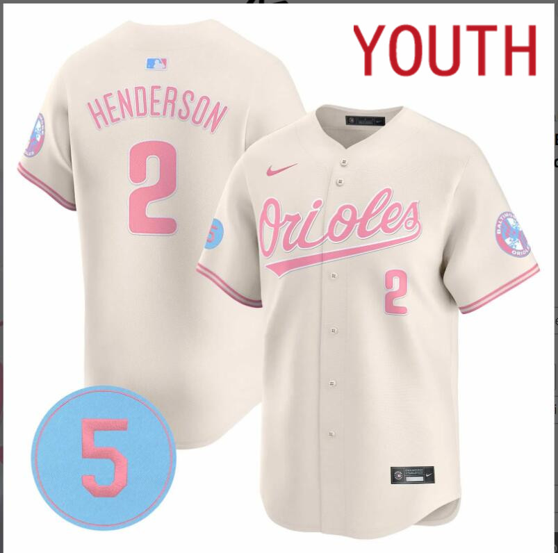 Youth Baltimore Orioles #2 Henderson cream 2024 Nike MLB jersey.